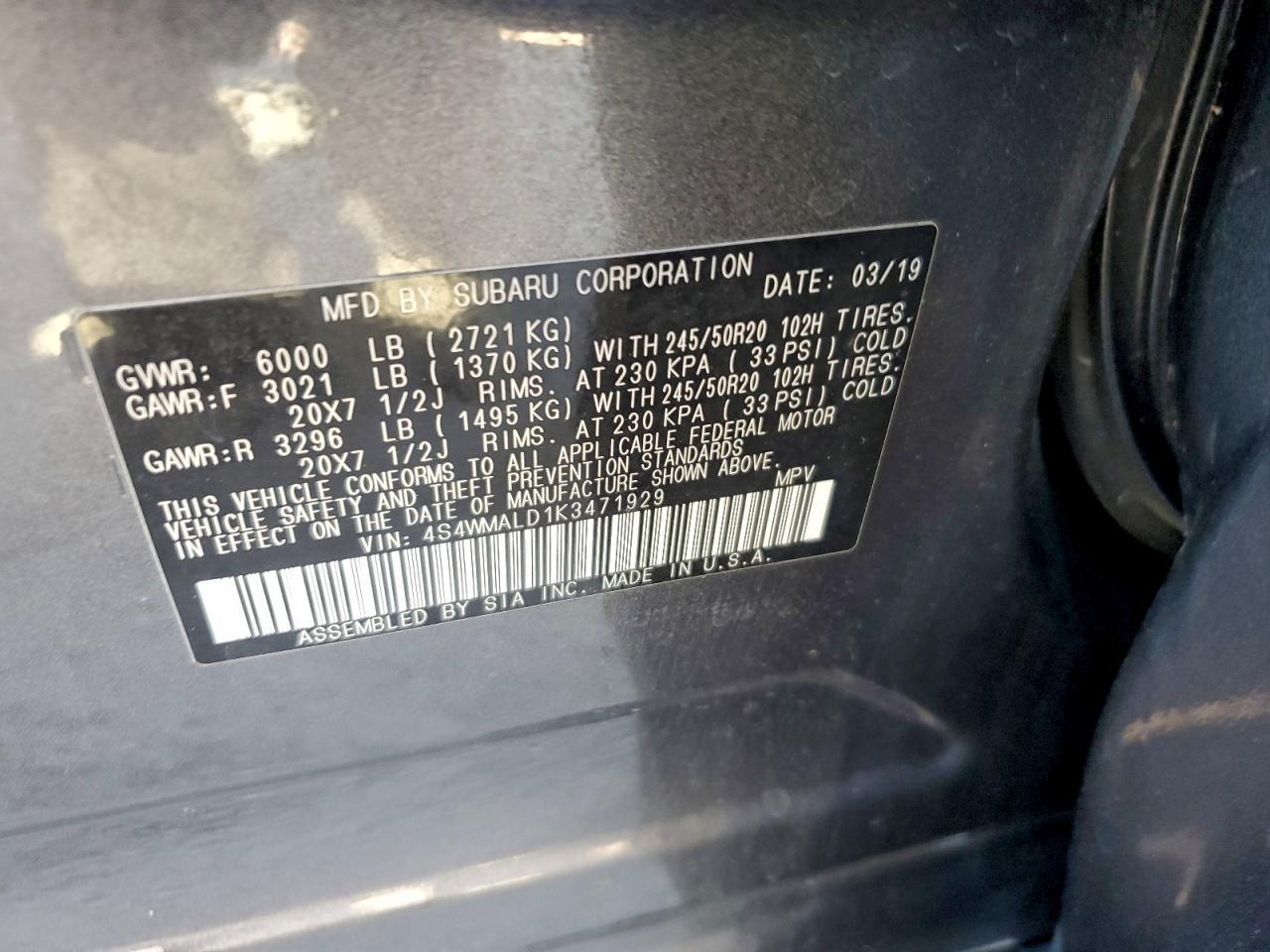 2019 SUBARU Ascent