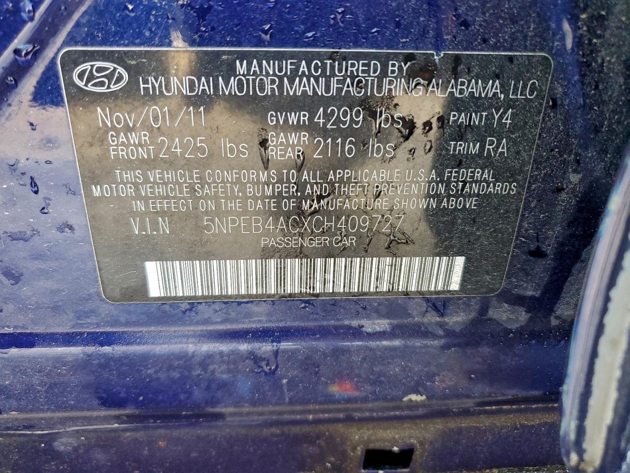 2012 HYUNDAI SONATA