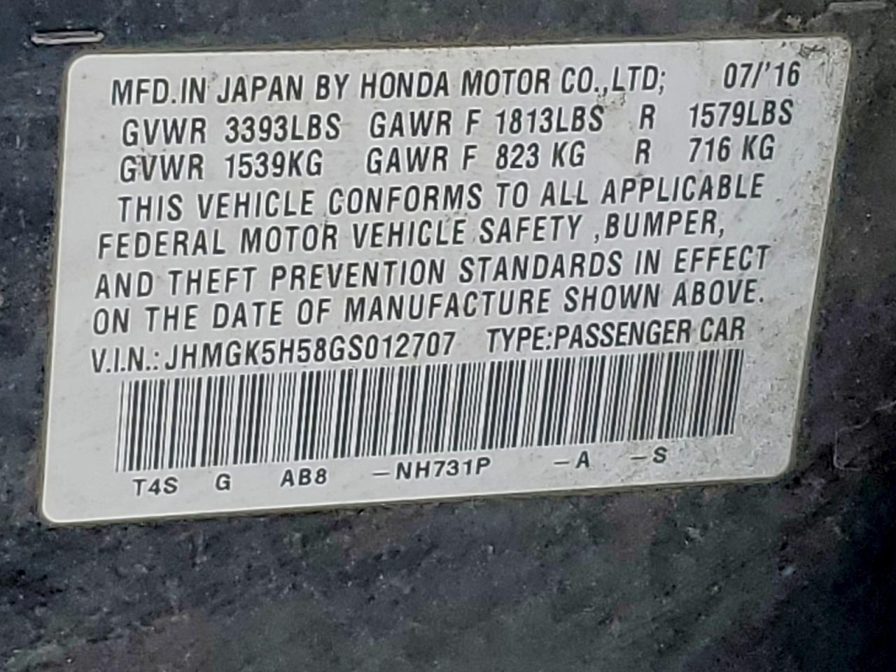 2016 HONDA FIT