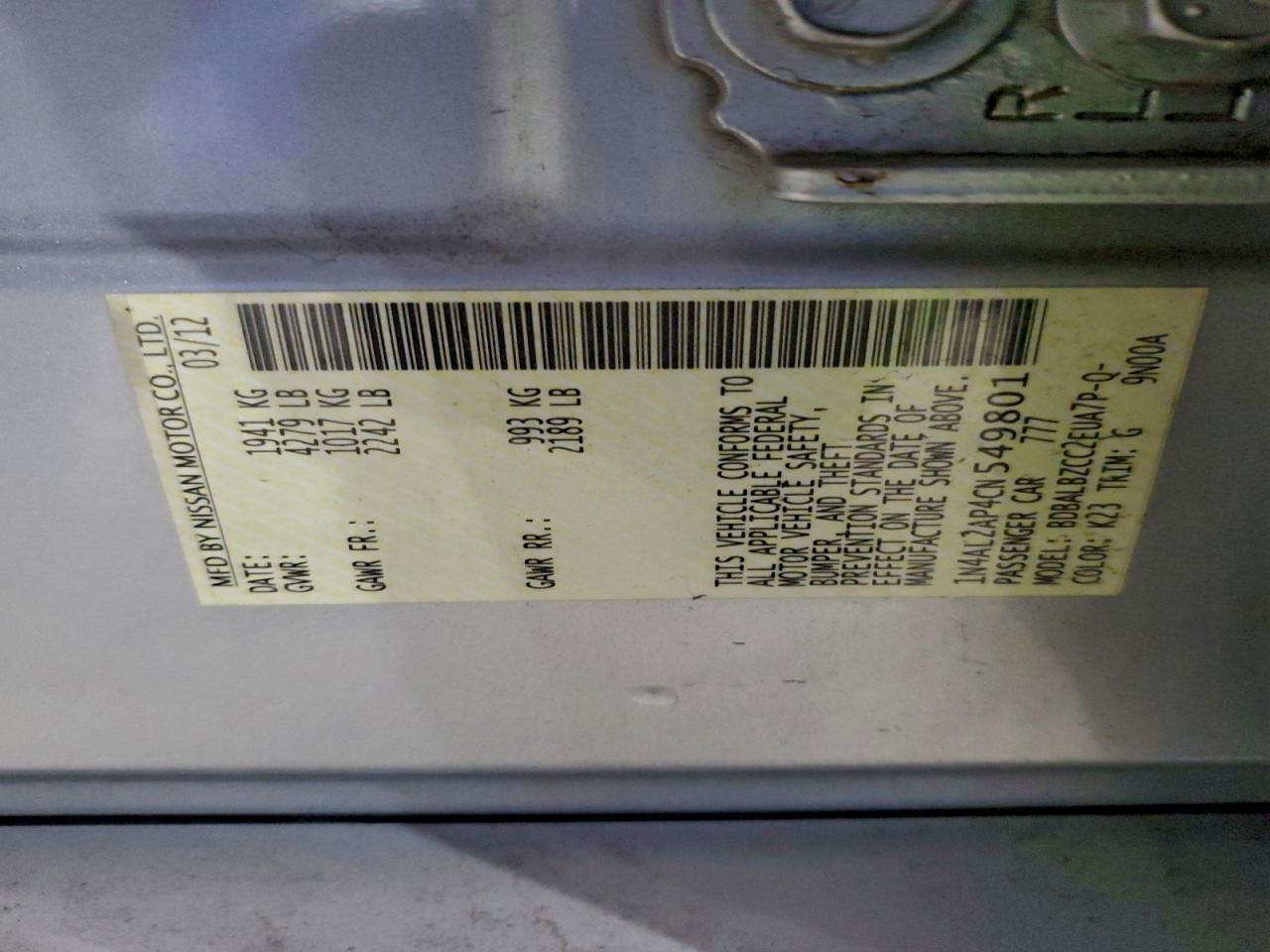 2012 NISSAN ALTIMA
