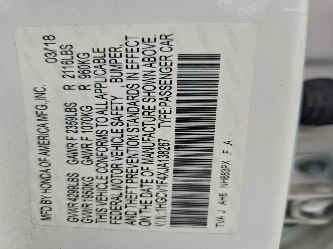 2018 HONDA ACCORD