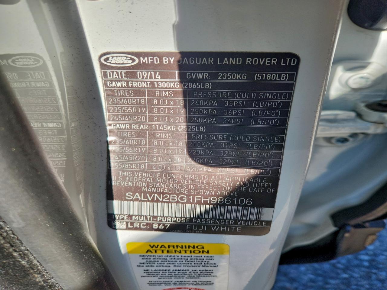 2015 LAND ROVER RANGE ROVER EVOQUE