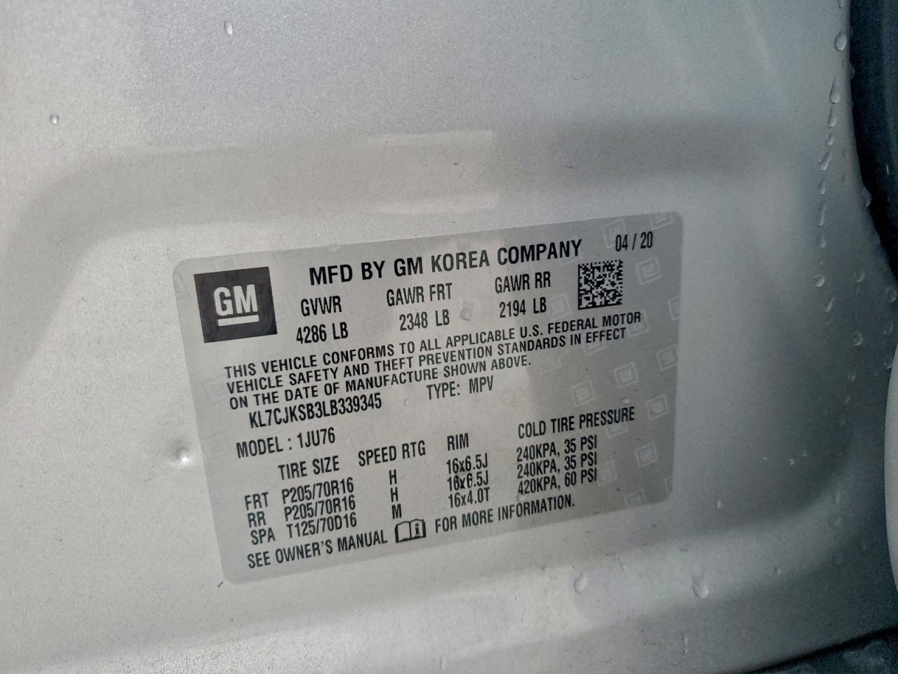 2020 CHEVROLET TRAX
