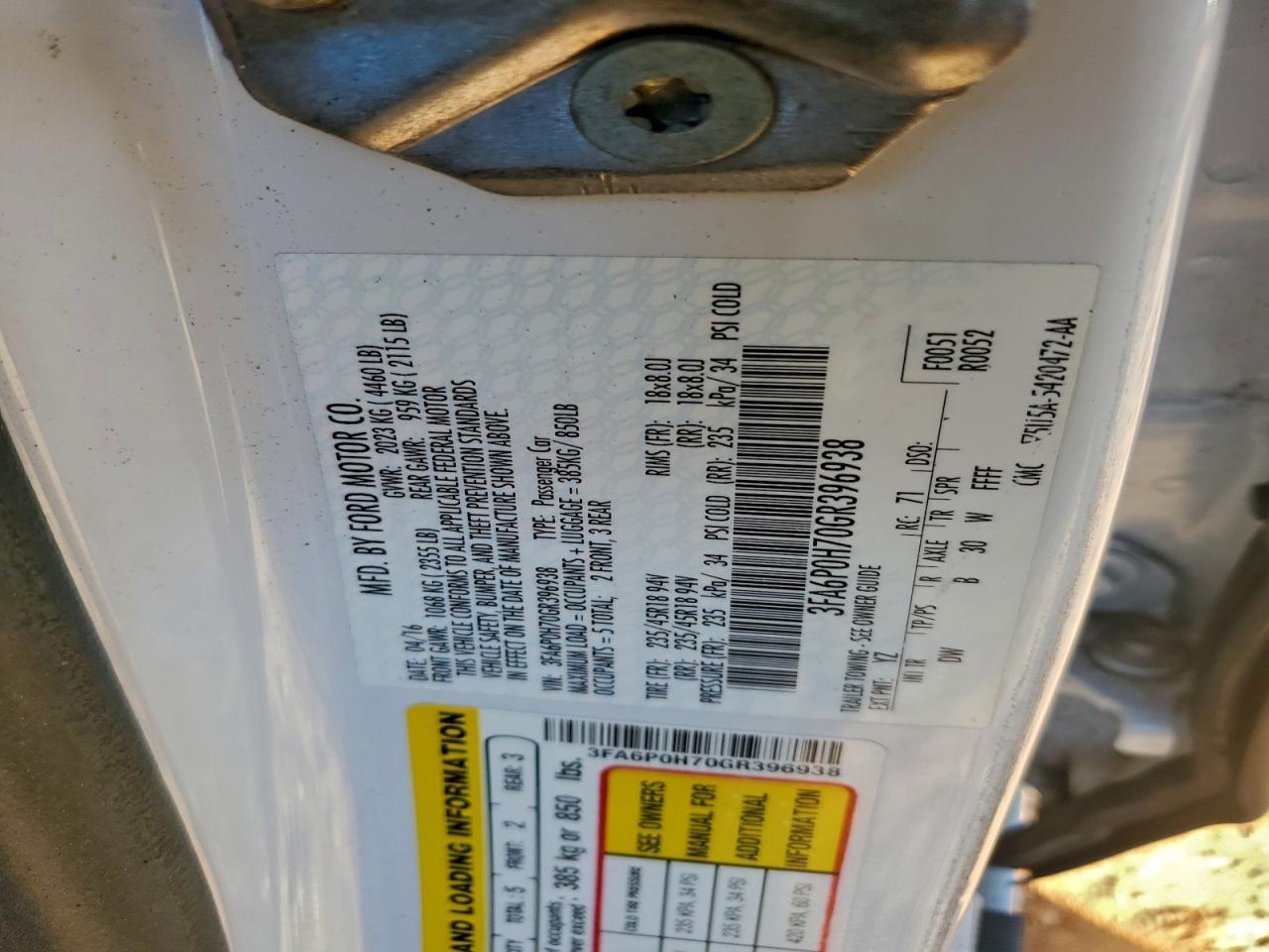 2016 FORD FUSION