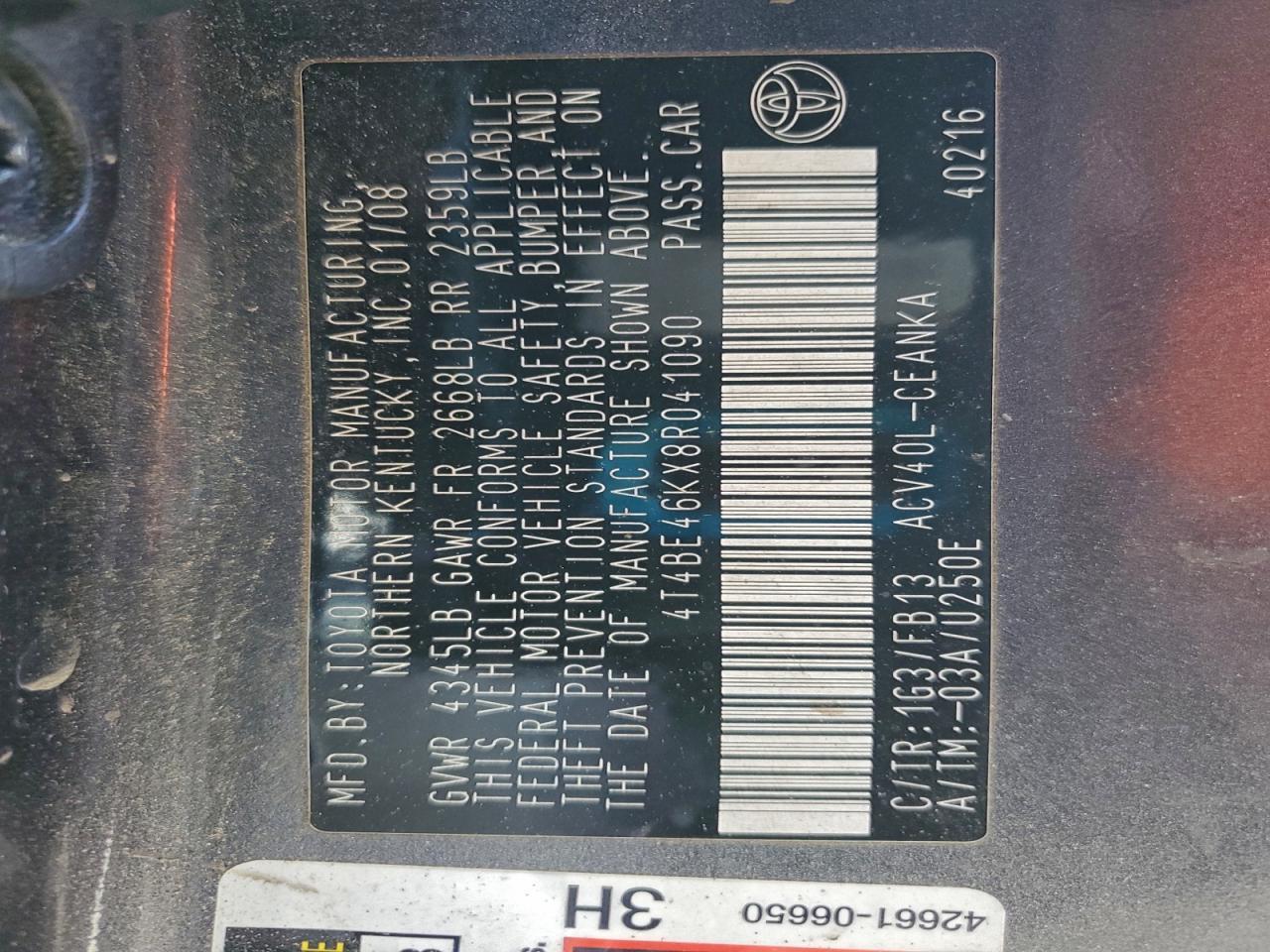 2008 TOYOTA CAMRY