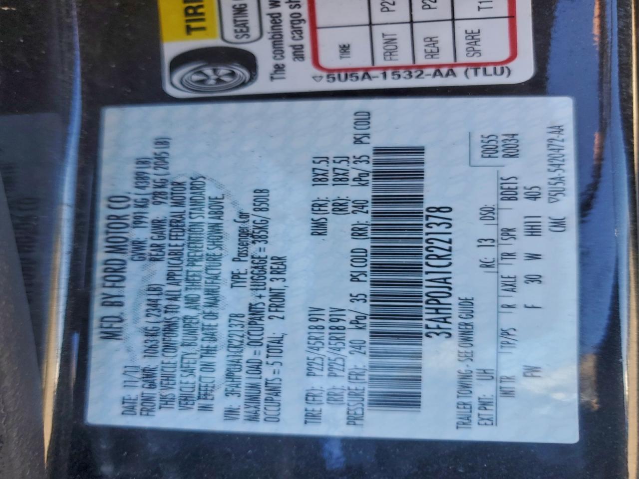 2012 FORD FUSION