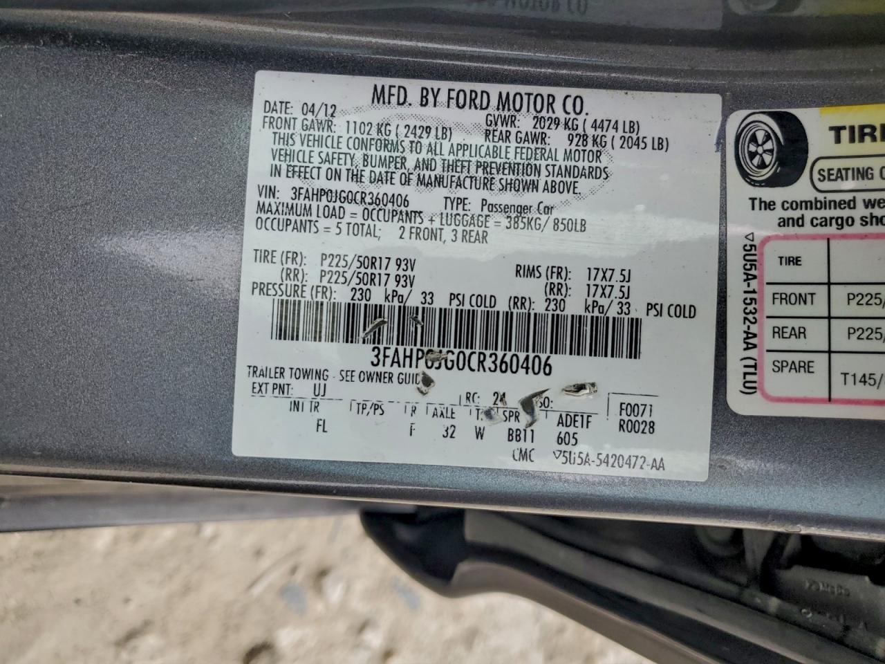 2012 FORD FUSION