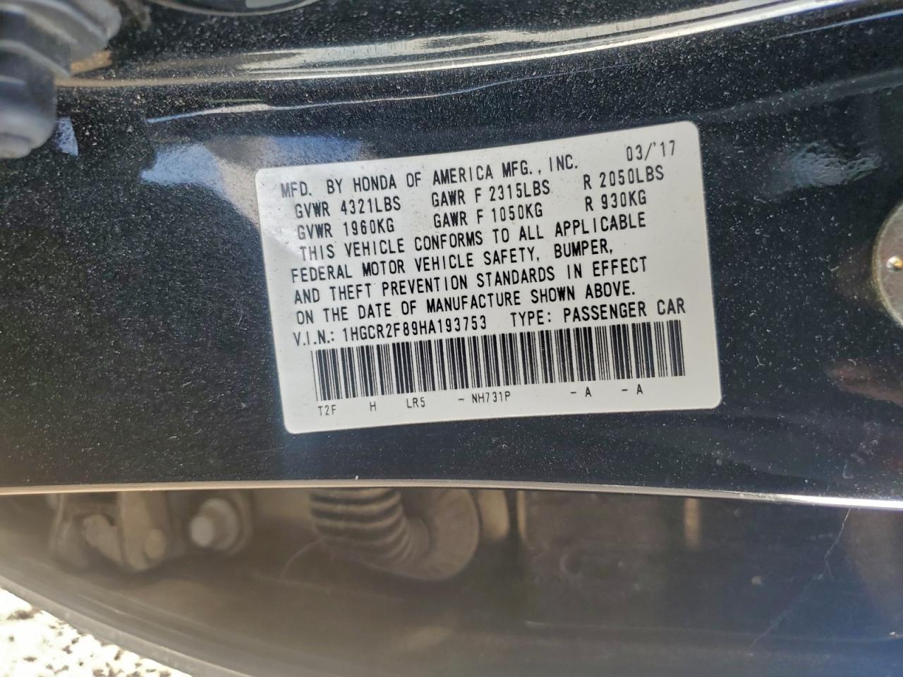 2017 HONDA ACCORD