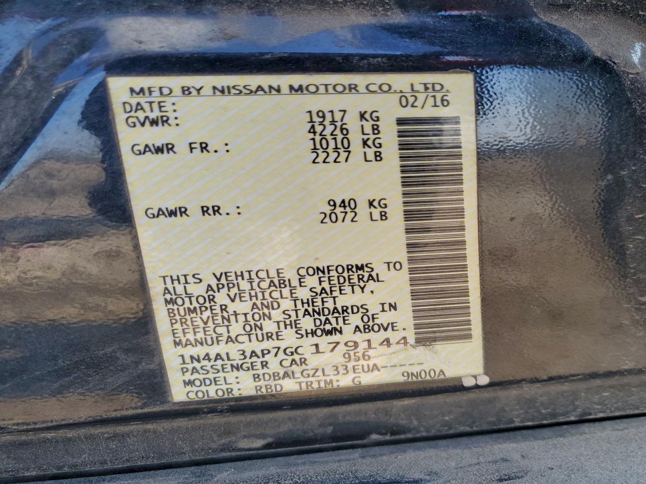2016 NISSAN ALTIMA
