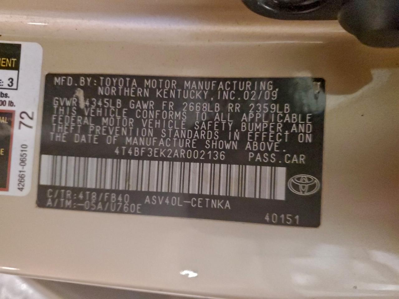 2010 TOYOTA CAMRY