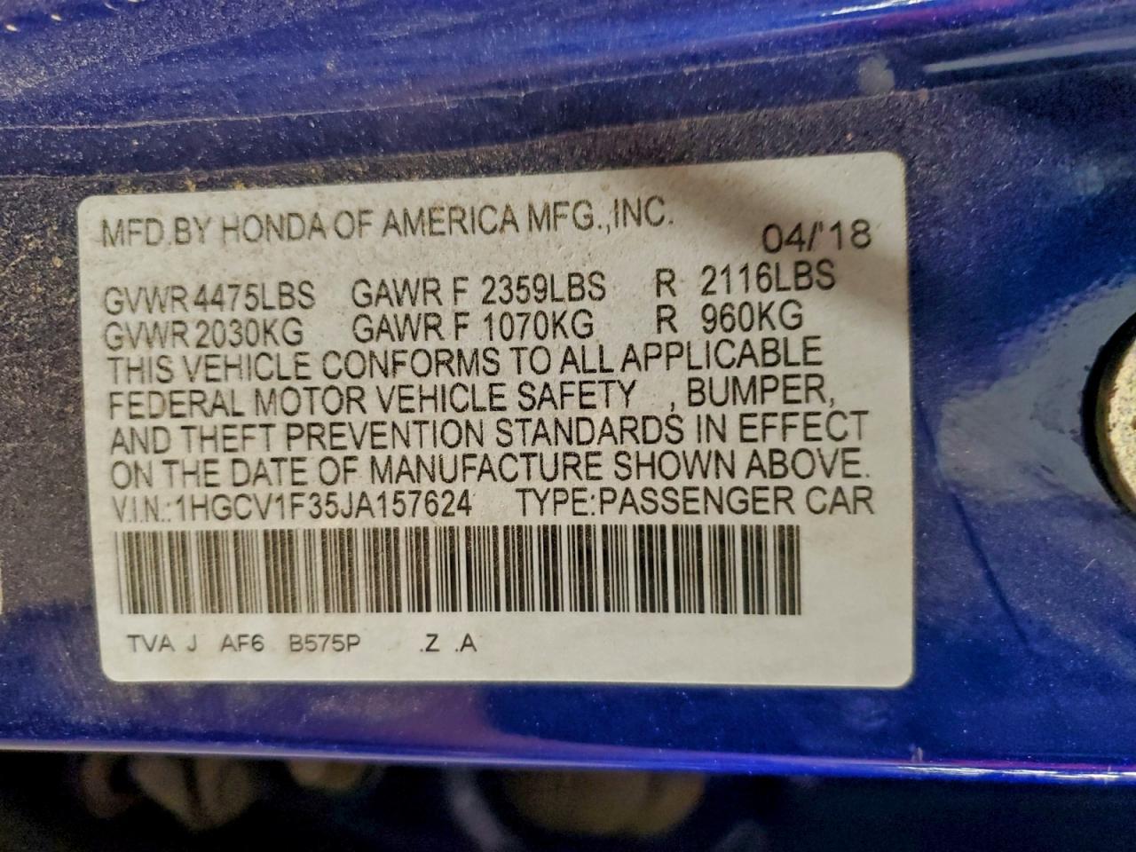 2018 HONDA ACCORD