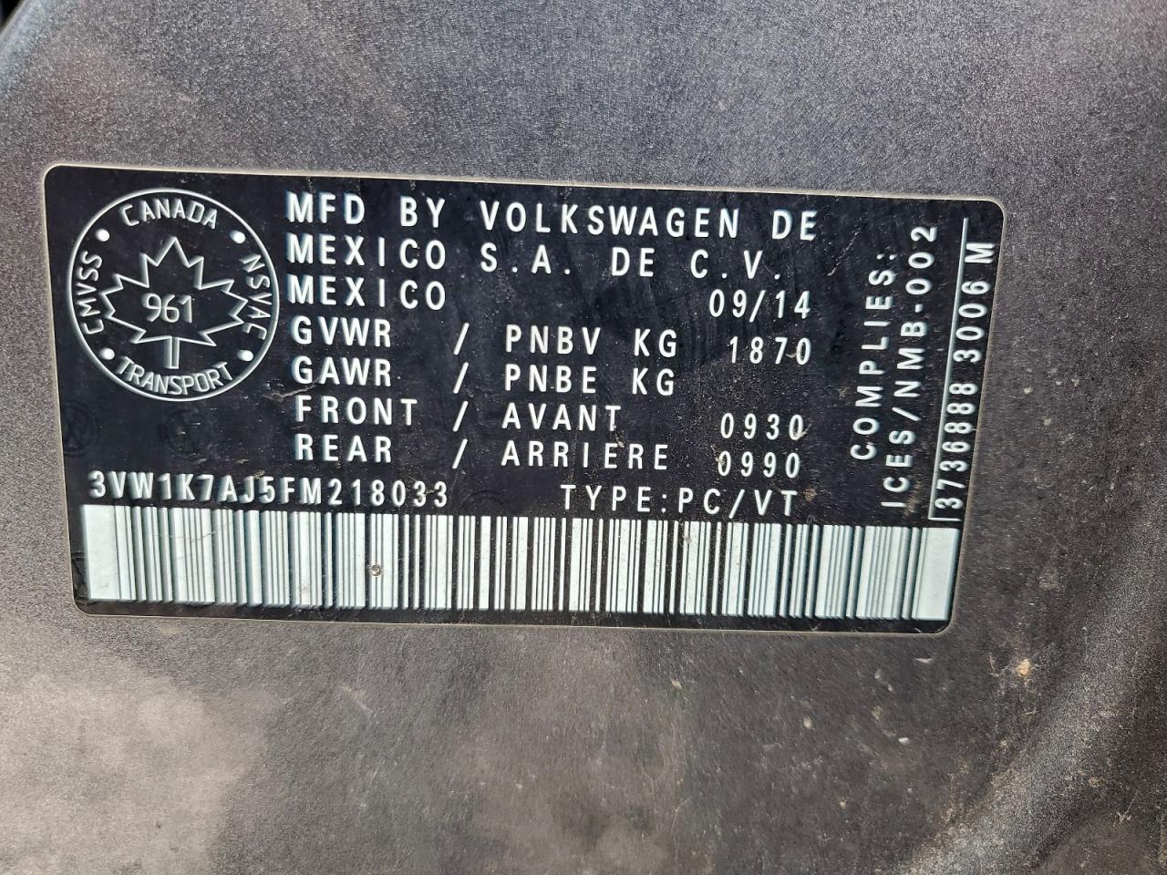 2015 VOLKSWAGEN JETTA