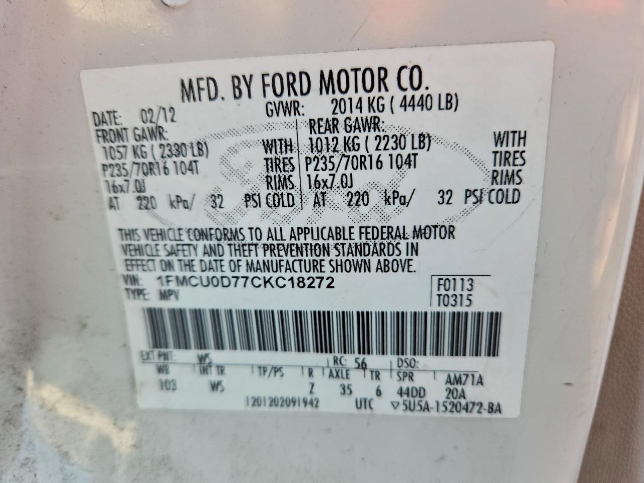2012 FORD ESCAPE