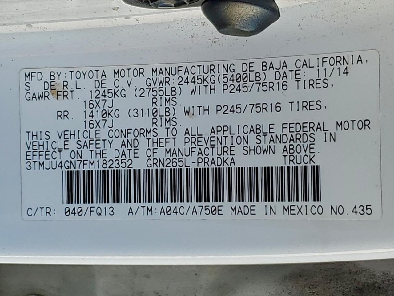 2015 TOYOTA TACOMA