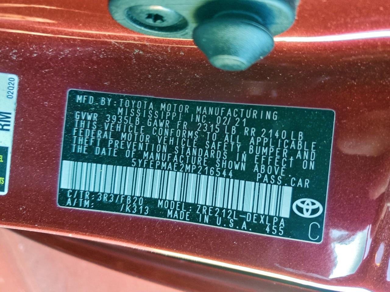 2021 TOYOTA COROLLA