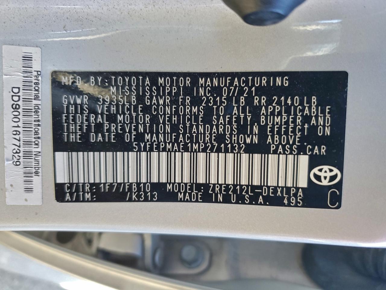 2021 TOYOTA COROLLA