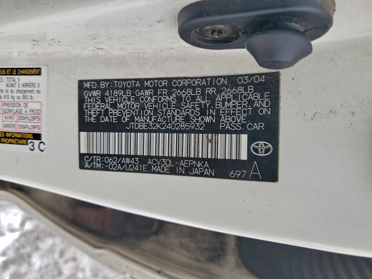 2004 TOYOTA CAMRY