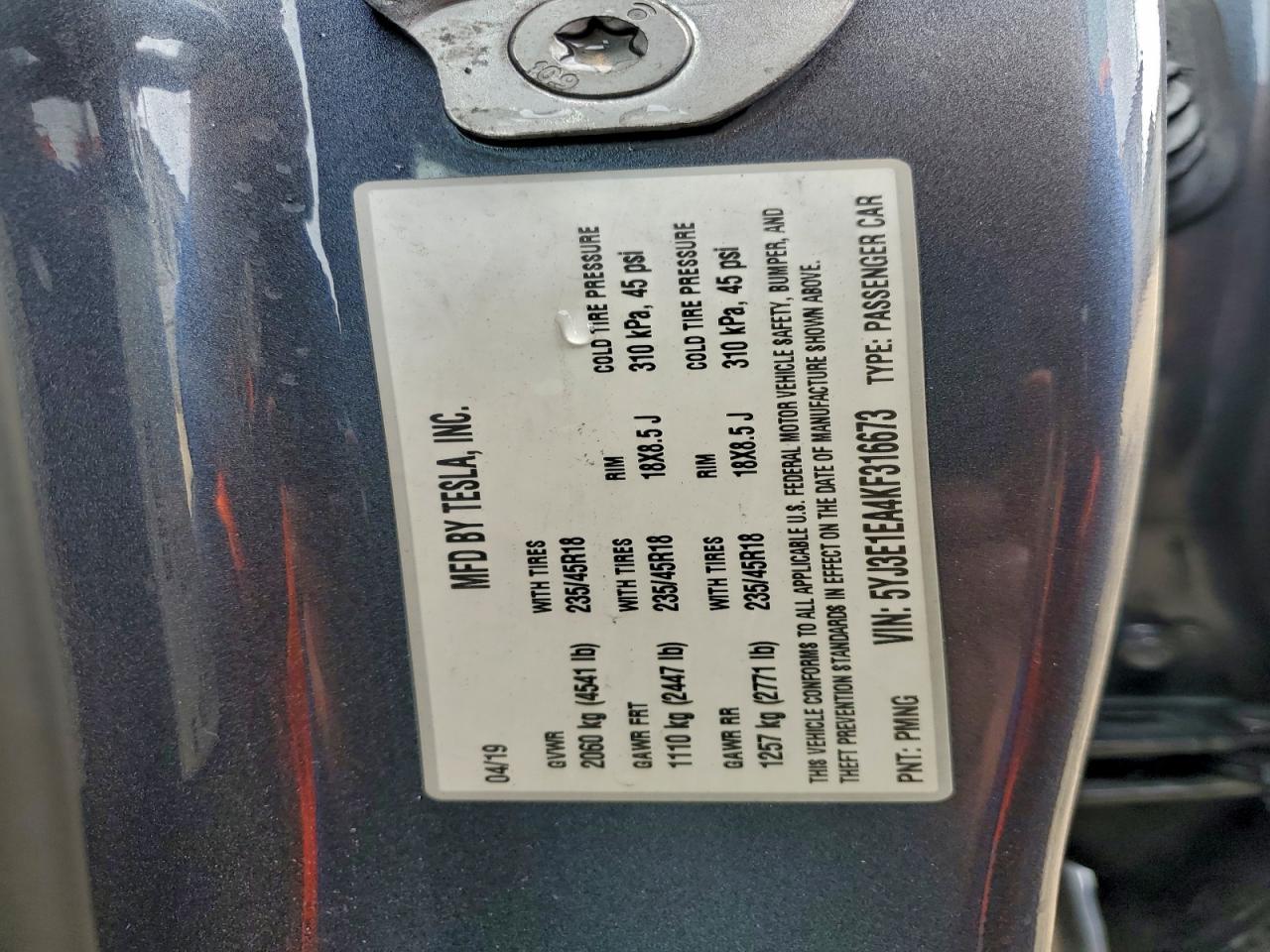2019 TESLA MODEL 3