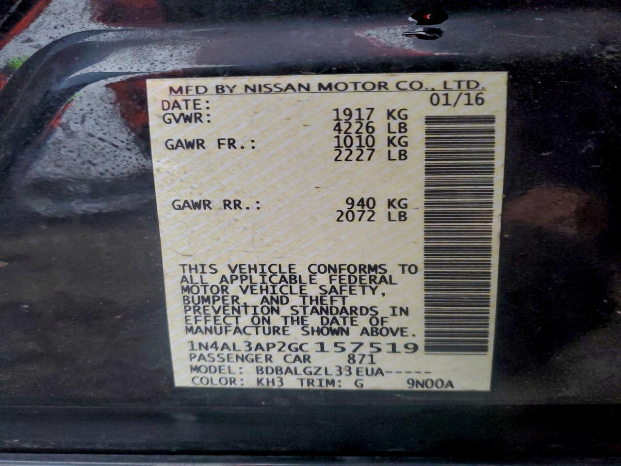 2016 NISSAN ALTIMA
