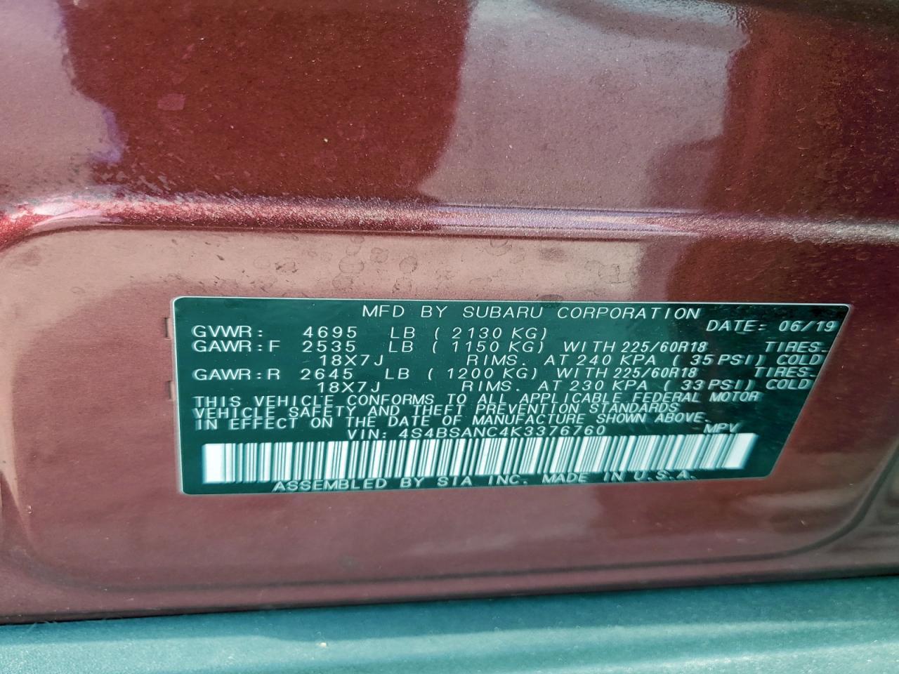 2019 SUBARU Outback