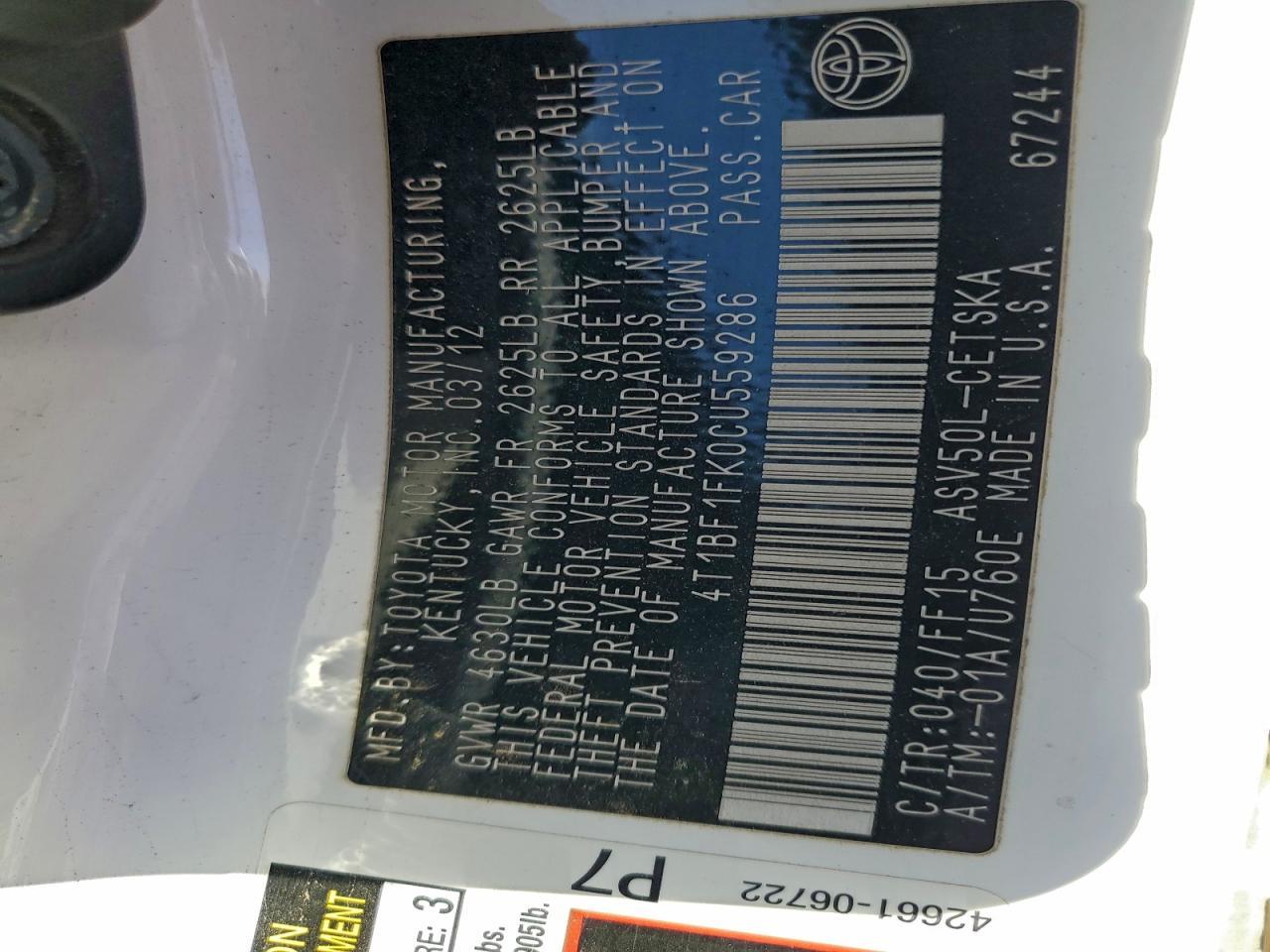 2012 TOYOTA CAMRY