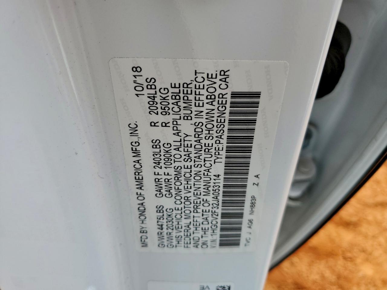 2018 HONDA ACCORD