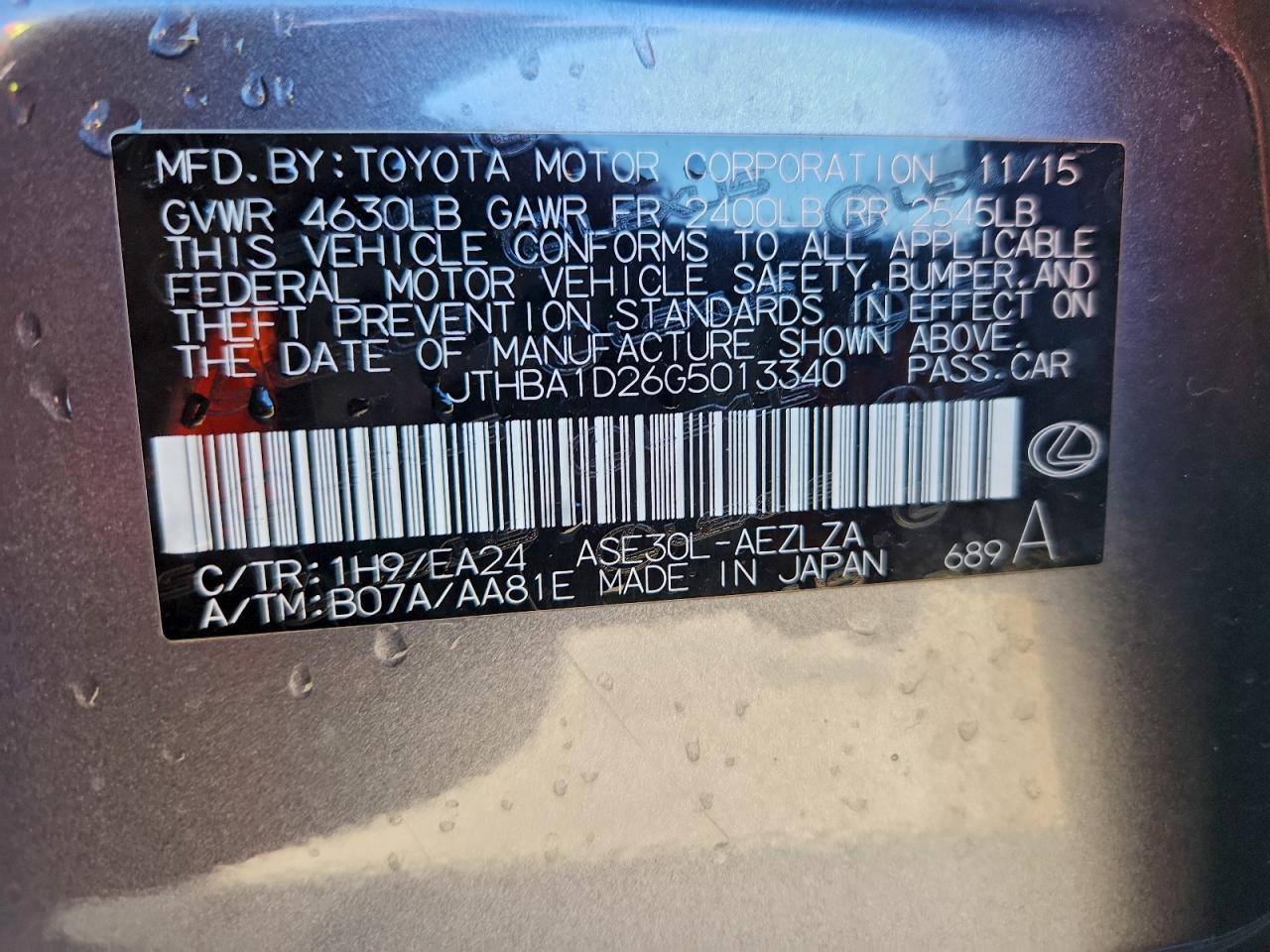 2016 LEXUS IS 200t