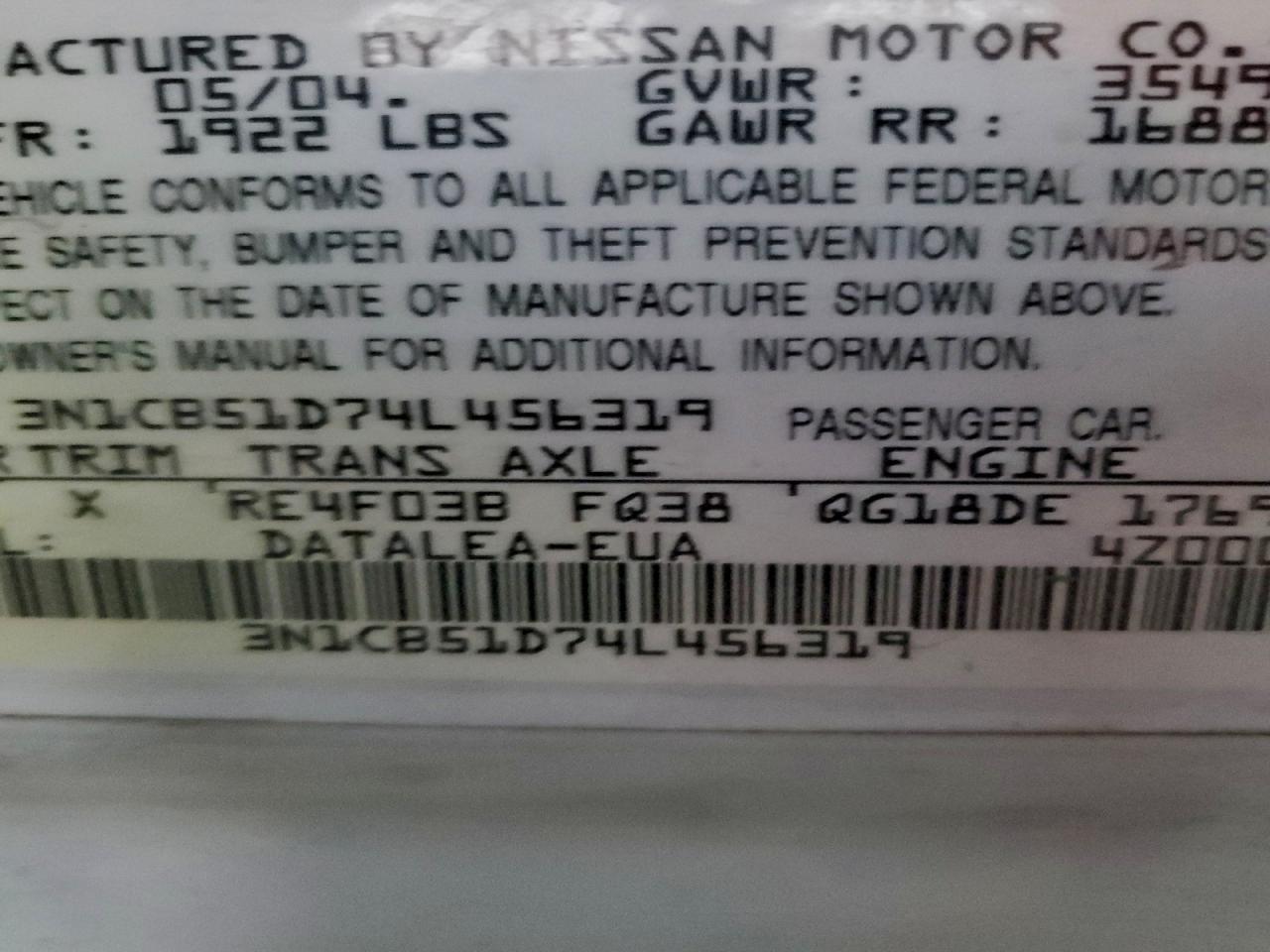 2004 NISSAN SENTRA