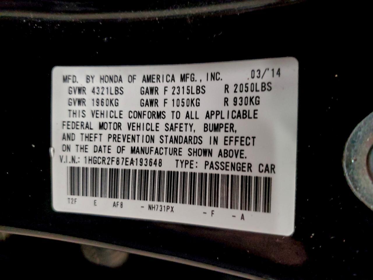 2014 HONDA ACCORD
