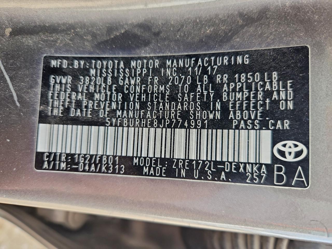 2018 TOYOTA COROLLA