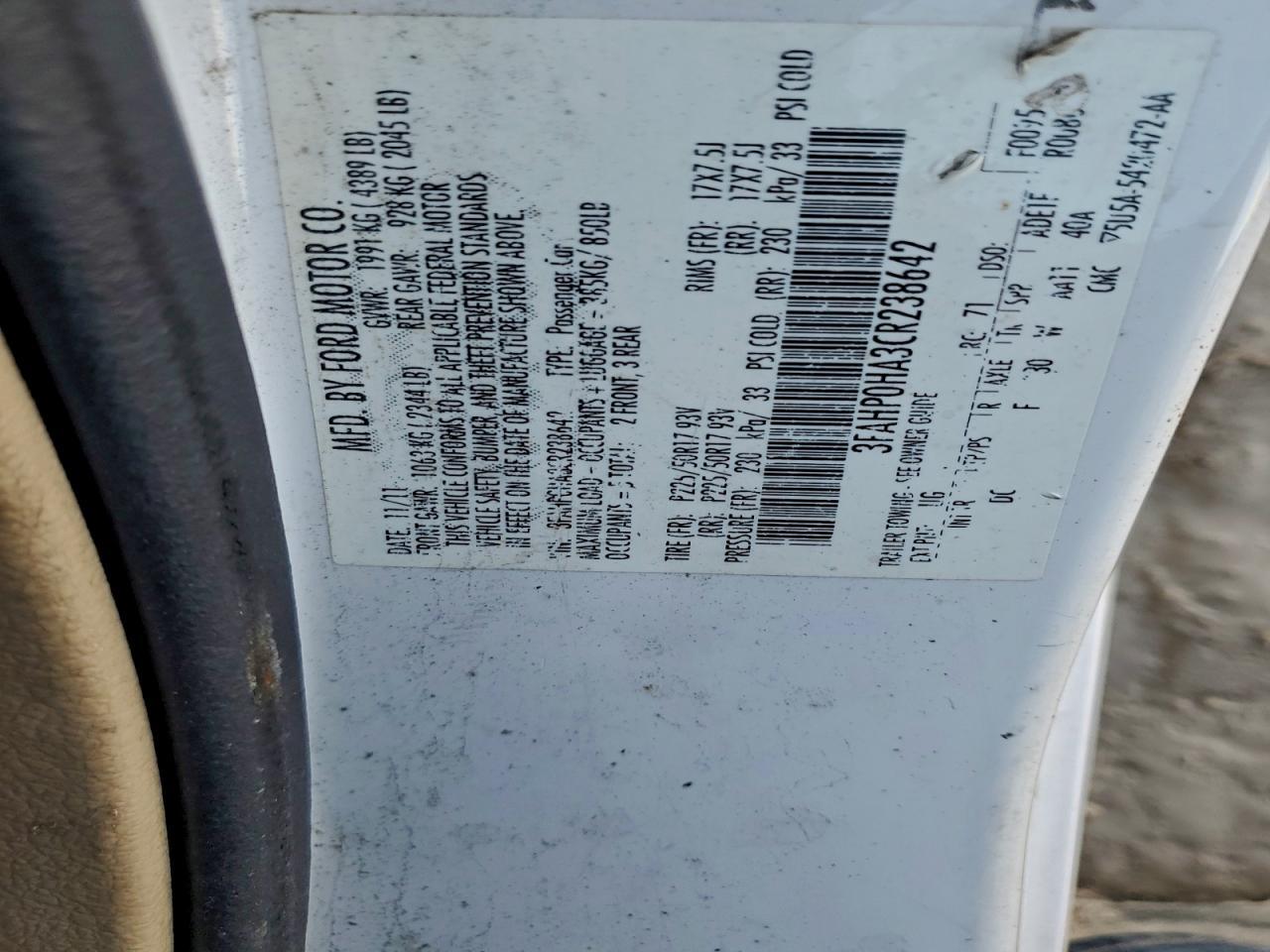 2012 FORD FUSION