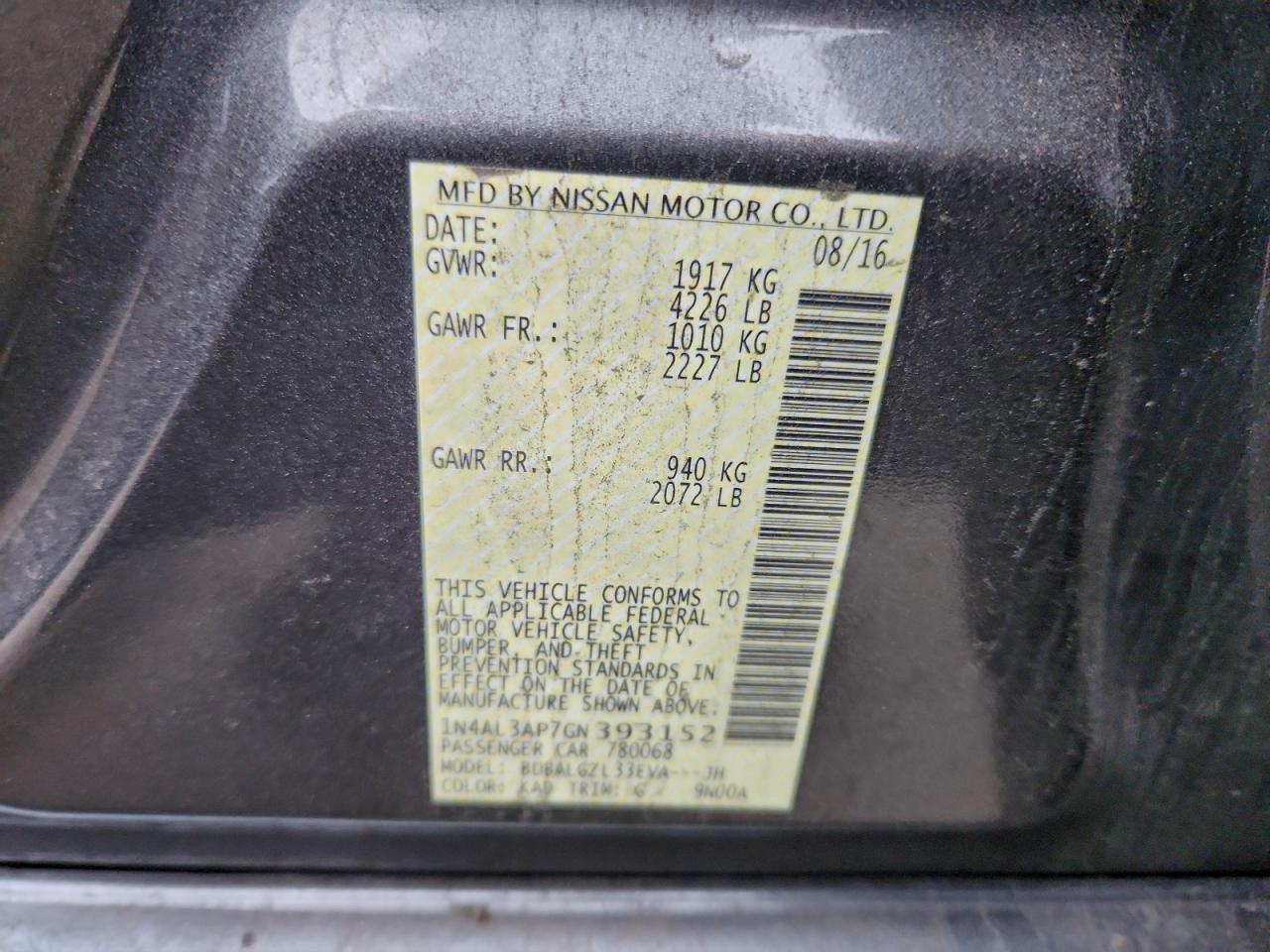 2016 NISSAN ALTIMA