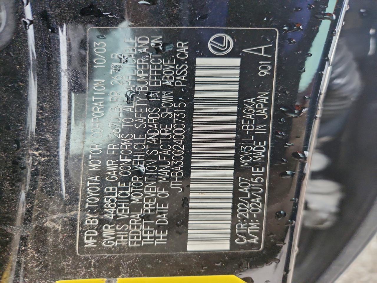 2004 LEXUS ES 330