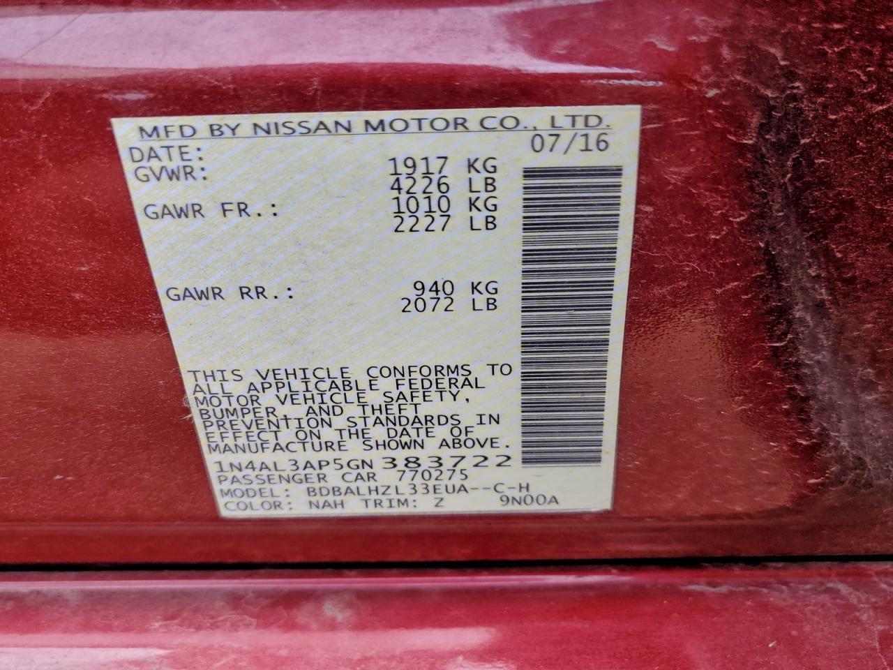 2016 NISSAN ALTIMA