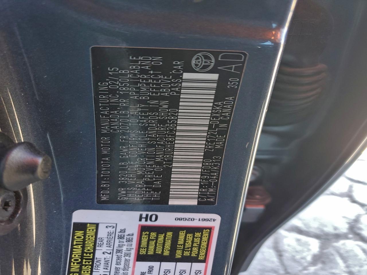 2015 TOYOTA COROLLA