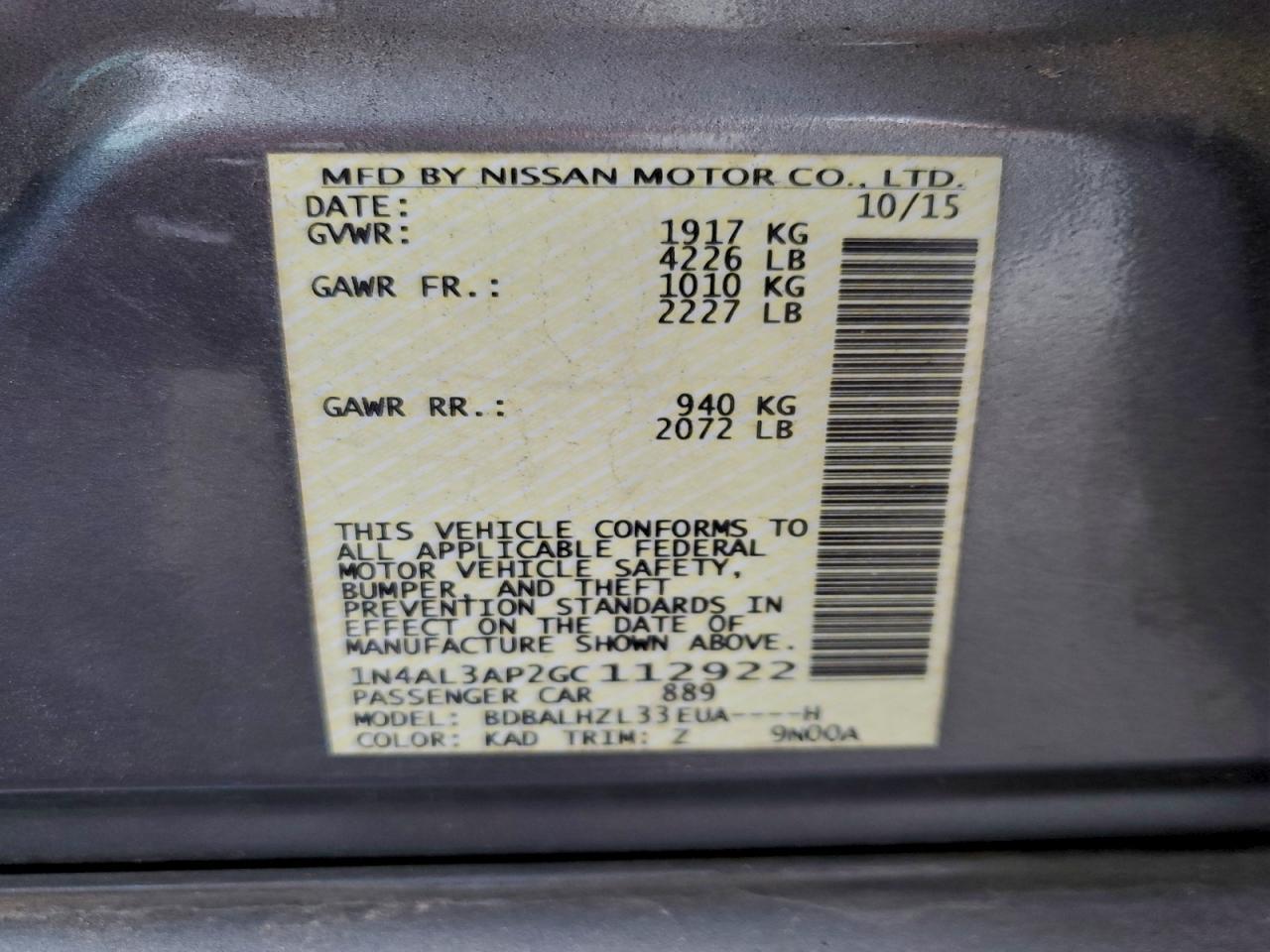 2016 NISSAN ALTIMA