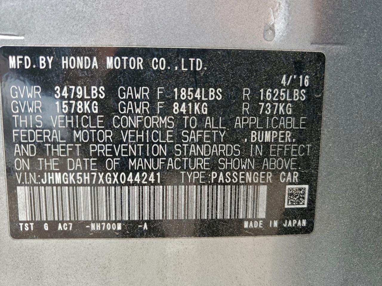 2016 HONDA FIT