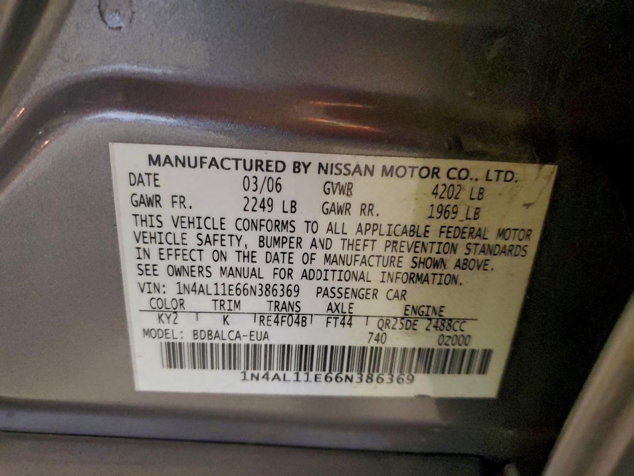 2006 NISSAN ALTIMA