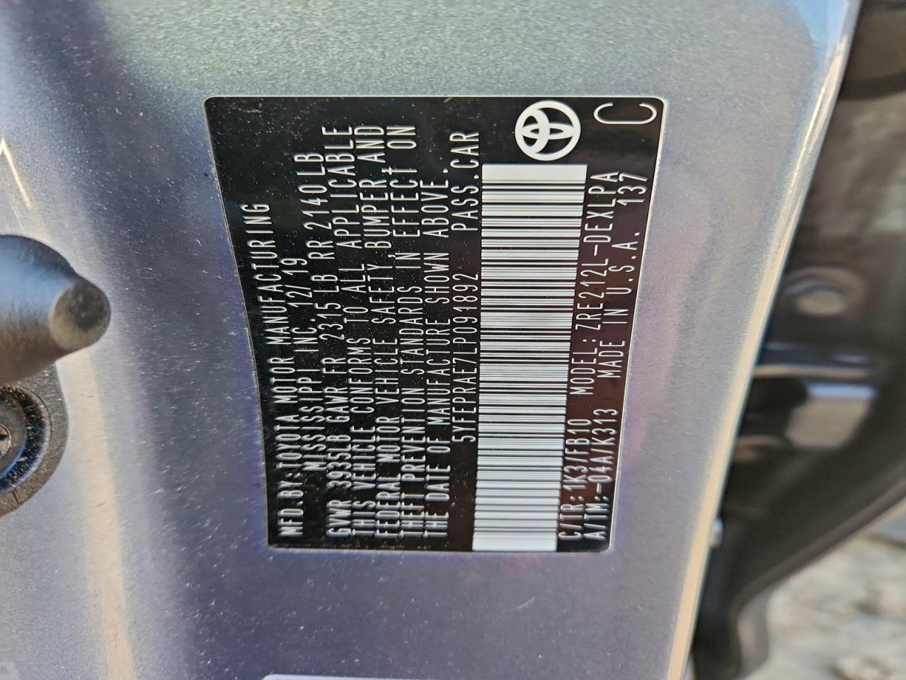 2020 TOYOTA COROLLA