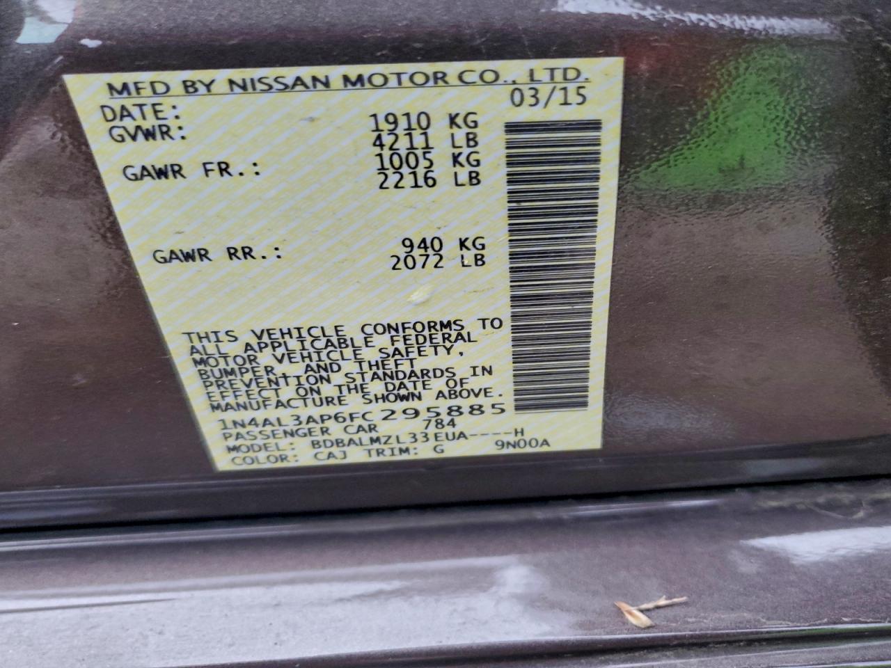 2015 NISSAN ALTIMA