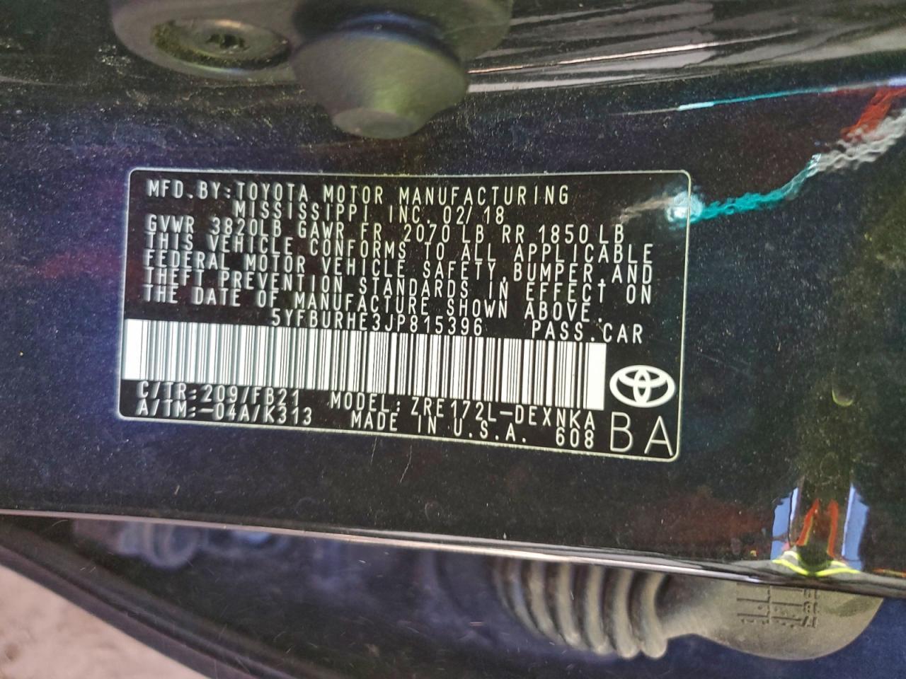 2018 TOYOTA COROLLA