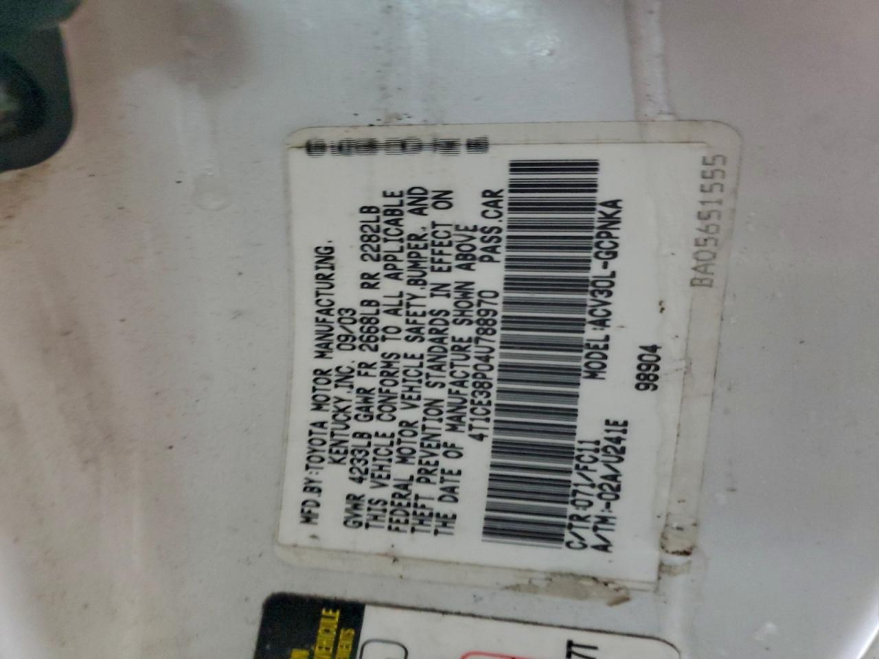 2004 TOYOTA CAMRY