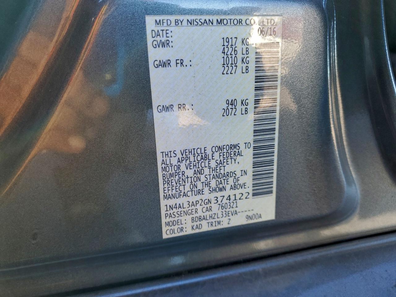 2016 NISSAN ALTIMA