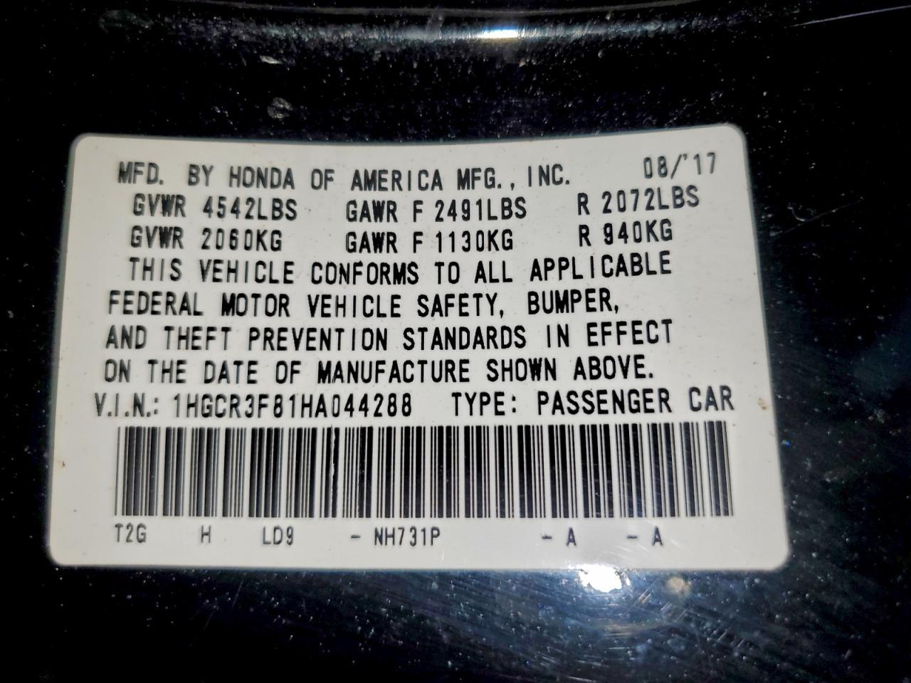 2017 HONDA ACCORD