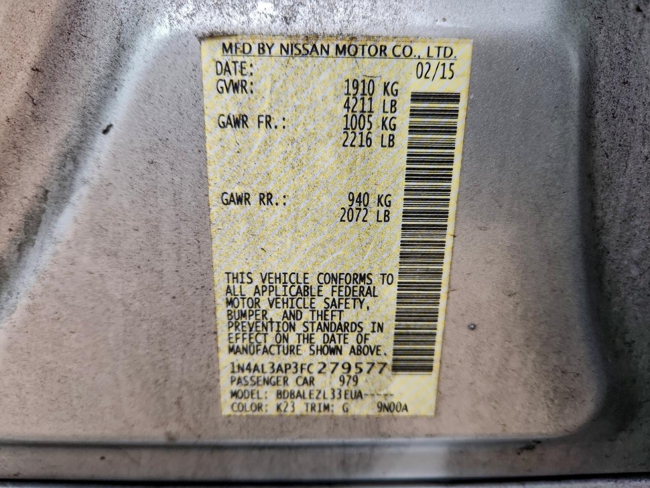 2015 NISSAN ALTIMA