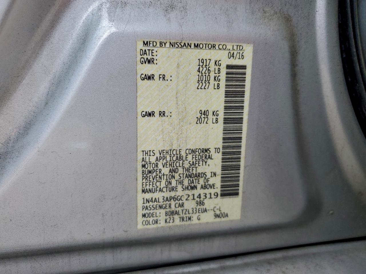 2016 NISSAN ALTIMA