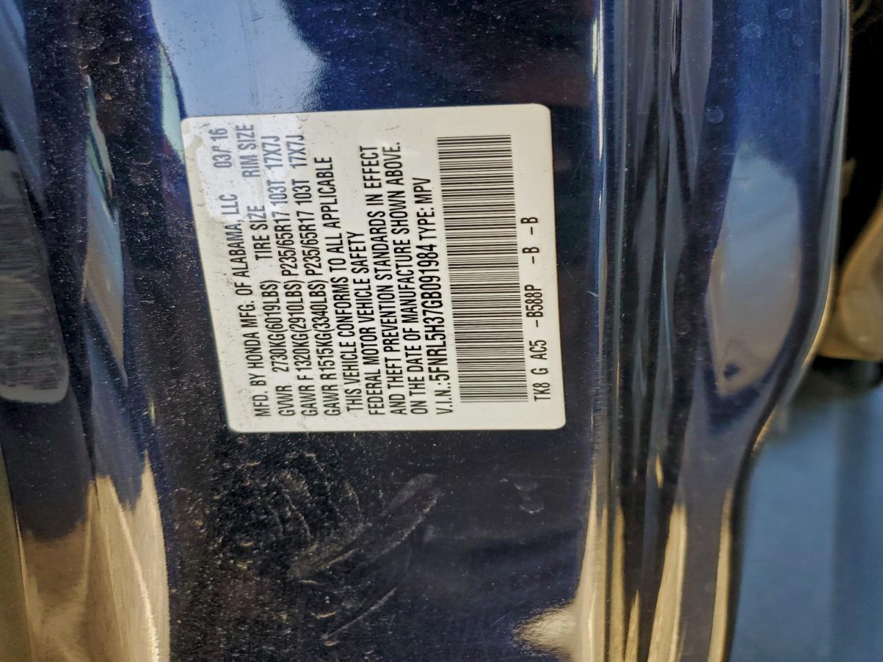 2016 HONDA ODYSSEY
