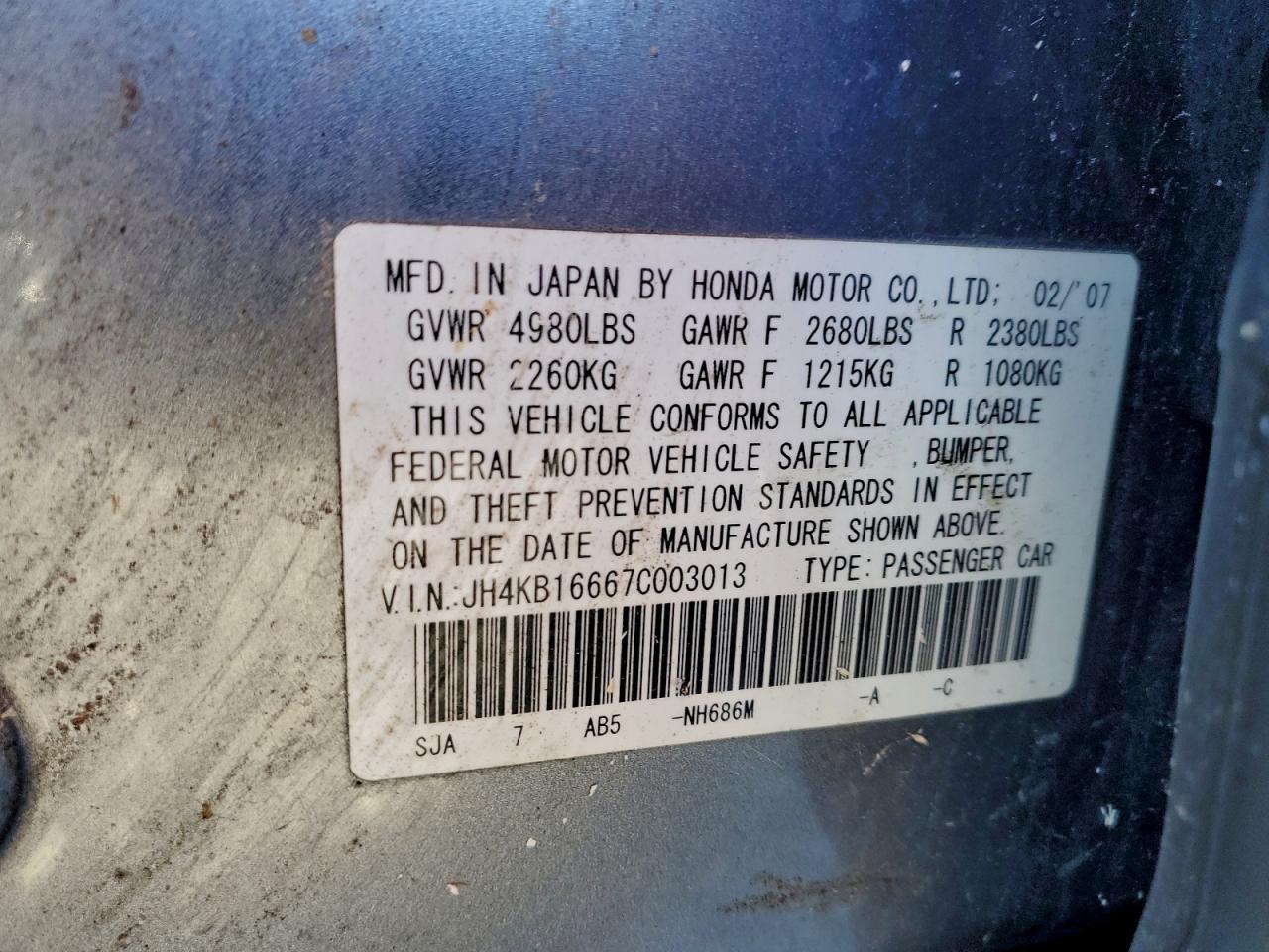 2007 ACURA RL