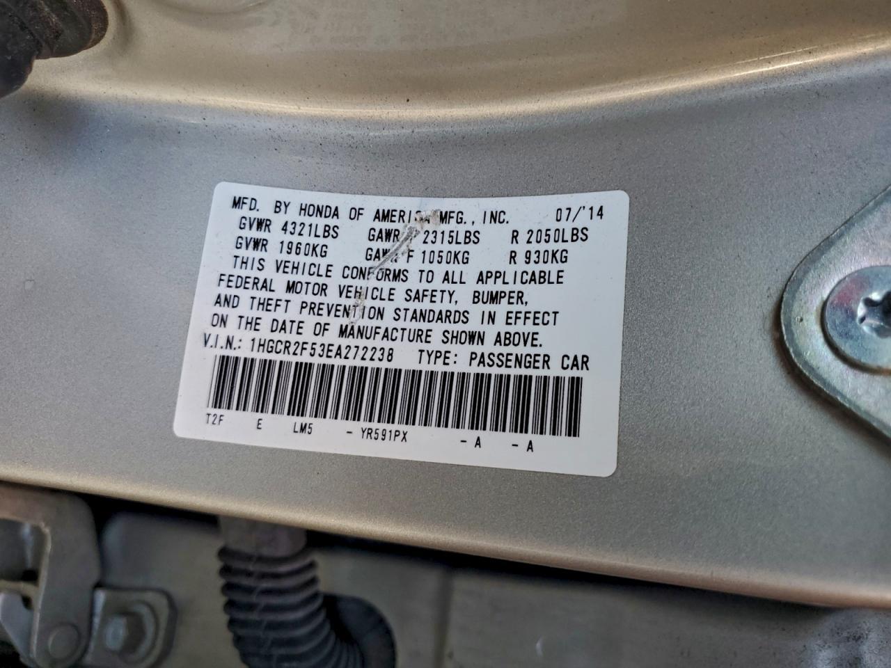 2014 HONDA ACCORD