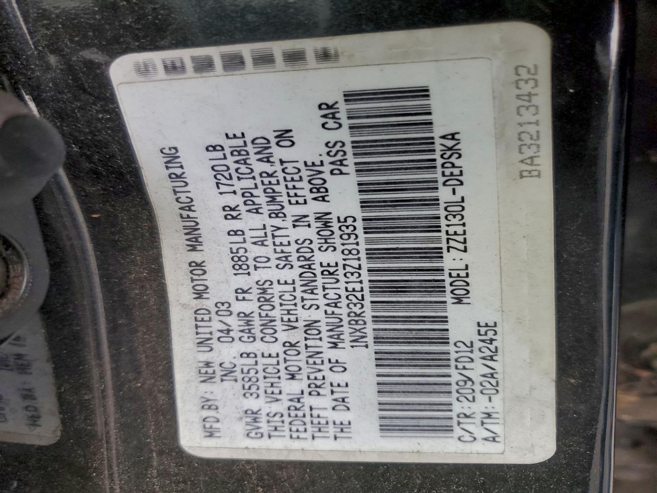 2003 TOYOTA COROLLA